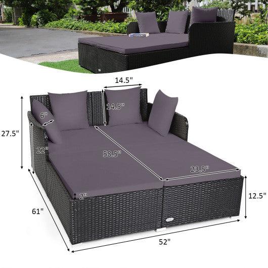 Spacious Outdoor Rattan Daybed with Upholstered Cushions and Pillows-Gray at Set Shop and Smile