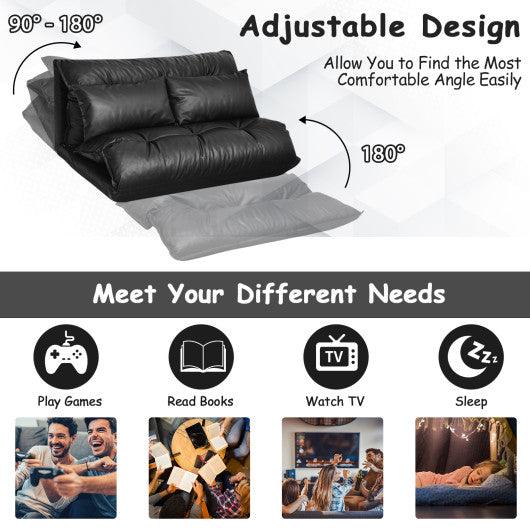 Foldable PU Leather Leisure Floor Sofa Bed with 2 Pillows-Black at Set Shop and Smile