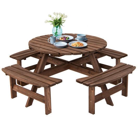 Patio 8 Seat Wood Picnic Dining Seat Bench Set at Set Shop and Smile