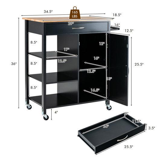 Mobile Kitchen Island Cart with Rubber Wood Top-Black at Set Shop and Smile