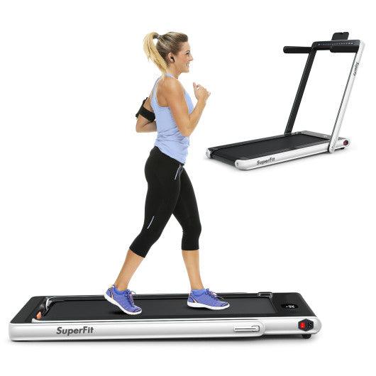 2-in-1 Electric Motorized Health and Fitness Folding Treadmill with Dual Display and Speaker-White at Set Shop and Smile