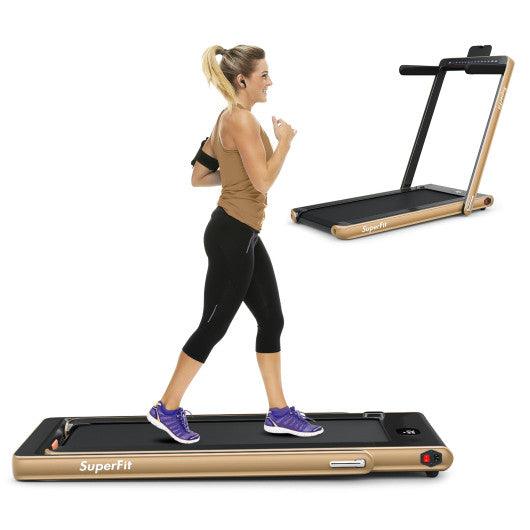 2-in-1 Electric Motorized Health and Fitness Folding Treadmill with Dual Display and Speaker-Yellow at Set Shop and Smile