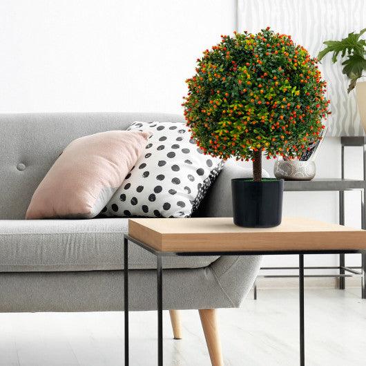 2-Pack Artificial Boxwood Topiary Ball Tree with Orange Fruit at Set Shop and Smile