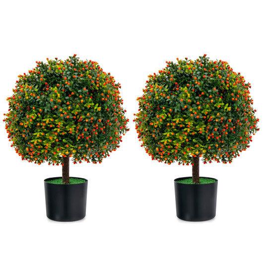 2-Pack Artificial Boxwood Topiary Ball Tree with Orange Fruit at Set Shop and Smile