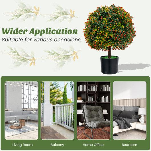 2-Pack Artificial Boxwood Topiary Ball Tree with Orange Fruit at Set Shop and Smile