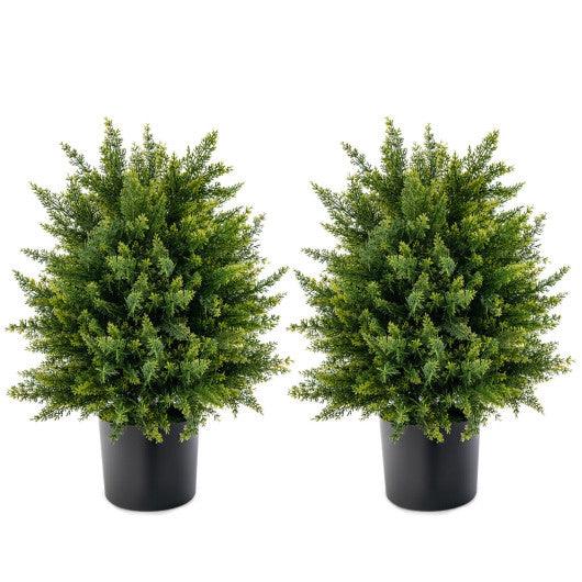2-Pack Artificial Cedar Topiary Ball Tree with Cement Pot at Set Shop and Smile