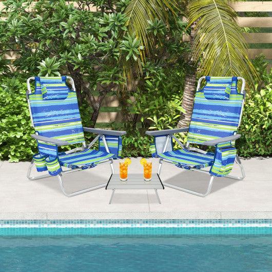 2 Packs 5-Position Outdoor Folding Backpack Beach Table Chair Reclining Chair Set-Blue at Set Shop and Smile