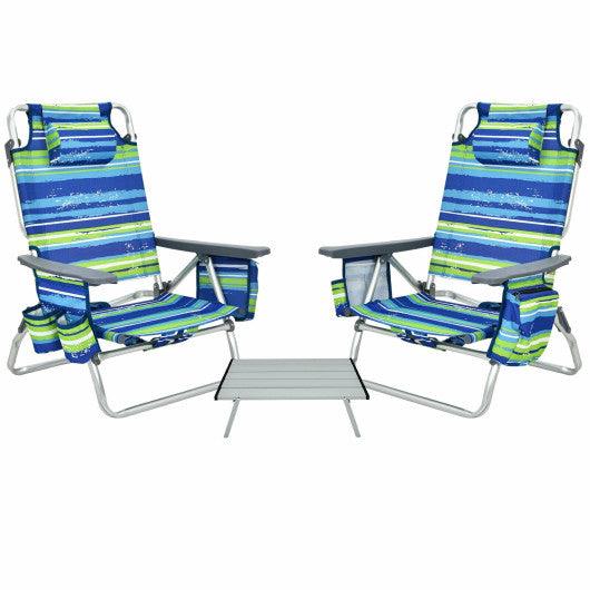 2 Packs 5-Position Outdoor Folding Backpack Beach Table Chair Reclining Chair Set-Blue at Set Shop and Smile