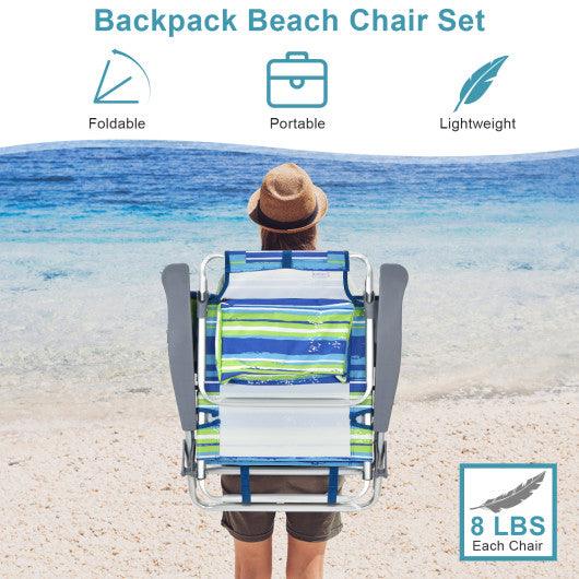 2 Packs 5-Position Outdoor Folding Backpack Beach Table Chair Reclining Chair Set-Blue at Set Shop and Smile
