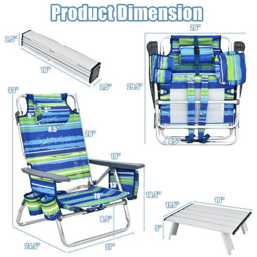 2 Packs 5-Position Outdoor Folding Backpack Beach Table Chair Reclining Chair Set-Blue at Set Shop and Smile