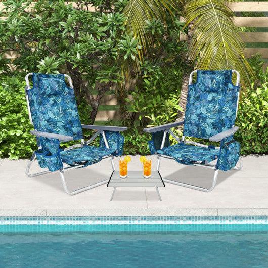 2 Packs 5-Position Outdoor Folding Backpack Beach Table Chair Reclining Chair Set-Multicolor at Set Shop and Smile