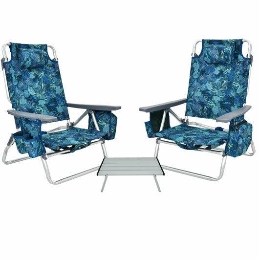 2 Packs 5-Position Outdoor Folding Backpack Beach Table Chair Reclining Chair Set-Multicolor at Set Shop and Smile