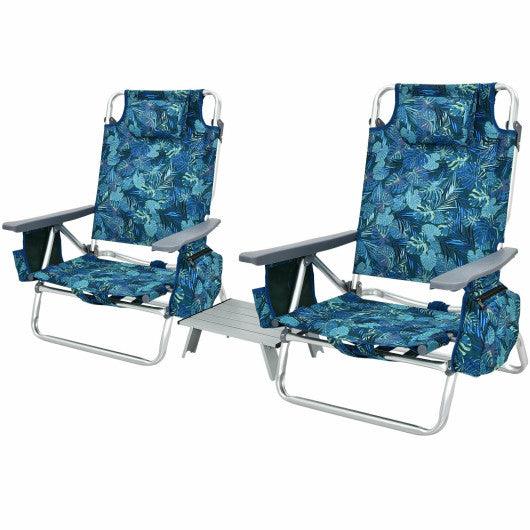 2 Packs 5-Position Outdoor Folding Backpack Beach Table Chair Reclining Chair Set-Multicolor at Set Shop and Smile
