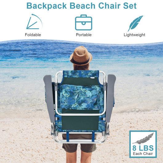 2 Packs 5-Position Outdoor Folding Backpack Beach Table Chair Reclining Chair Set-Multicolor at Set Shop and Smile