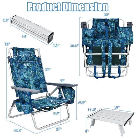2 Packs 5-Position Outdoor Folding Backpack Beach Table Chair Reclining Chair Set-Multicolor at Set Shop and Smile