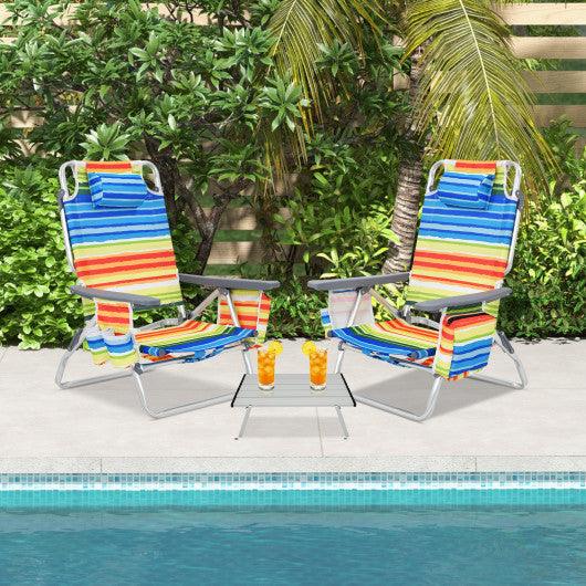 2 Packs 5-Position Outdoor Folding Backpack Beach Table Chair Reclining Chair Set-Yellow at Set Shop and Smile