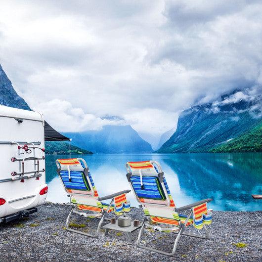 2 Packs 5-Position Outdoor Folding Backpack Beach Table Chair Reclining Chair Set-Yellow at Set Shop and Smile