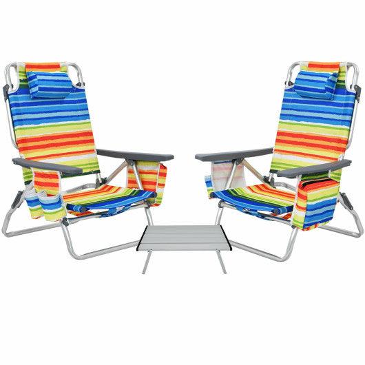 2 Packs 5-Position Outdoor Folding Backpack Beach Table Chair Reclining Chair Set-Yellow at Set Shop and Smile