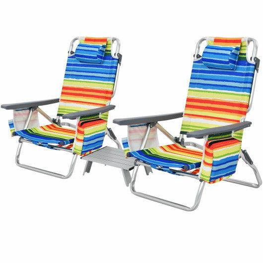 2 Packs 5-Position Outdoor Folding Backpack Beach Table Chair Reclining Chair Set-Yellow at Set Shop and Smile