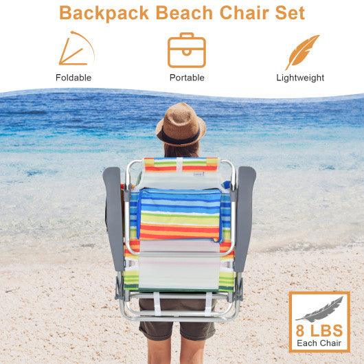 2 Packs 5-Position Outdoor Folding Backpack Beach Table Chair Reclining Chair Set-Yellow at Set Shop and Smile