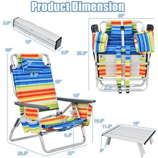 2 Packs 5-Position Outdoor Folding Backpack Beach Table Chair Reclining Chair Set-Yellow at Set Shop and Smile