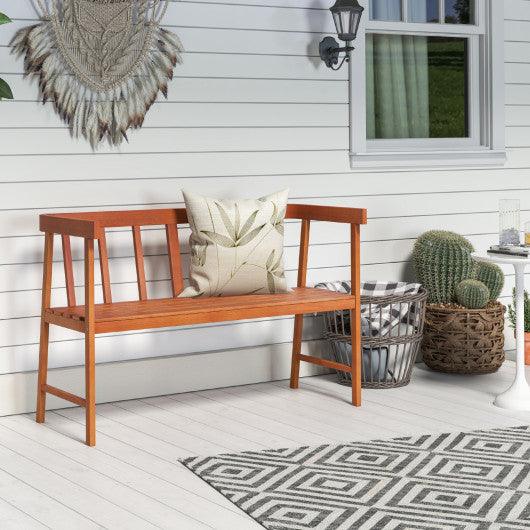 Outdoor Acacia Wood Bench with Backrest and Armrests at Set Shop and Smile