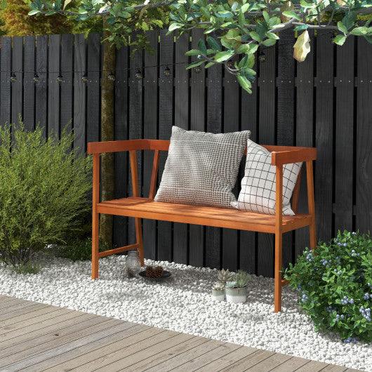 Outdoor Acacia Wood Bench with Backrest and Armrests at Set Shop and Smile