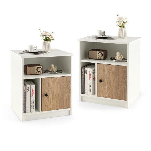 2 Pieces 25 Inch Tall Nightstands with Door and 2 Open Shelves-White at Set Shop and Smile