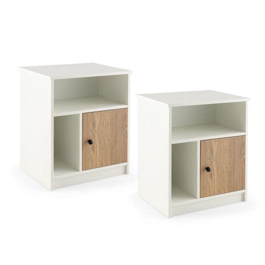 2 Pieces 25 Inch Tall Nightstands with Door and 2 Open Shelves-White at Set Shop and Smile