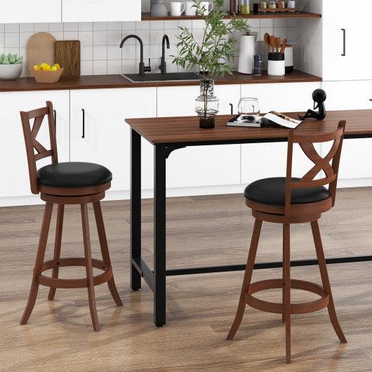 2 Pieces Classic Counter Height Swivel Bar Stool Set with X-shaped Open Back-L at Set Shop and Smile