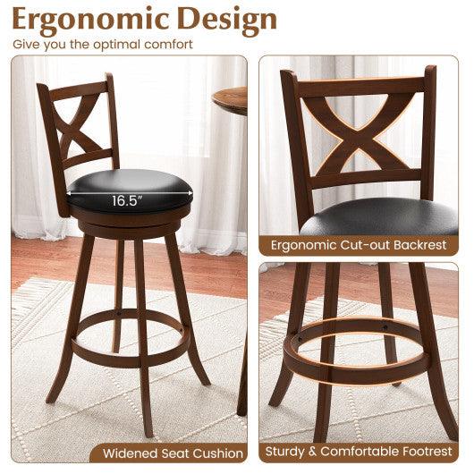 2 Pieces Classic Counter Height Swivel Bar Stool Set with X-shaped Open Back-L at Set Shop and Smile