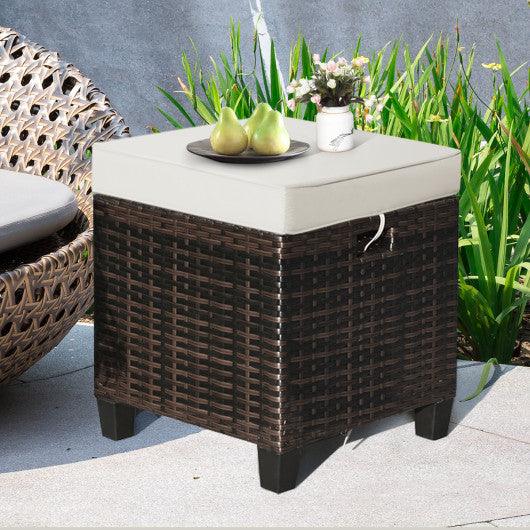 2 Pcs Patio Rattan Ottoman Cushioned Seat Foot Rest-Beige at Set Shop and Smile