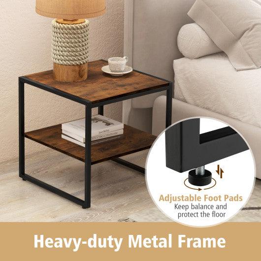 2 Pieces Industrial 2-Tier Side Table Set with Open Shelf-Rustic Brown at Set Shop and Smile