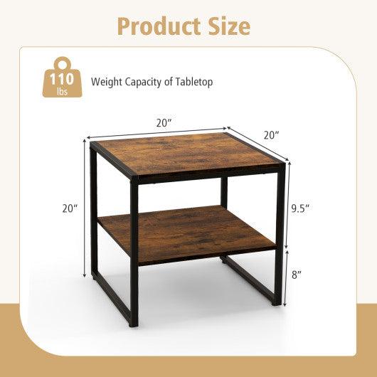 2 Pieces Industrial 2-Tier Side Table Set with Open Shelf-Rustic Brown at Set Shop and Smile