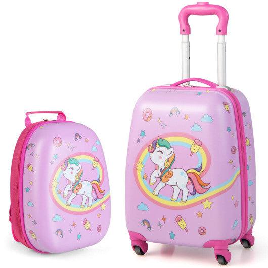 2 Pieces Kids Carry-on Luggage Set with 12 Inch Backpack-Pink at Set Shop and Smile