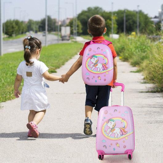 2 Pieces Kids Carry-on Luggage Set with 12 Inch Backpack-Pink at Set Shop and Smile