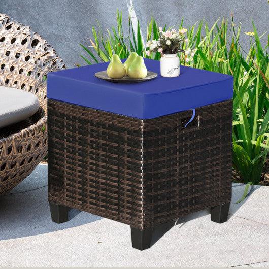 2PCS Patio Rattan Ottoman Cushioned Seat-Navy at Set Shop and Smile
