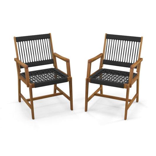 Set of 2 Patio Acacia Wood Dining Chairs with Armrests for Lawn Yard at Set Shop and Smile
