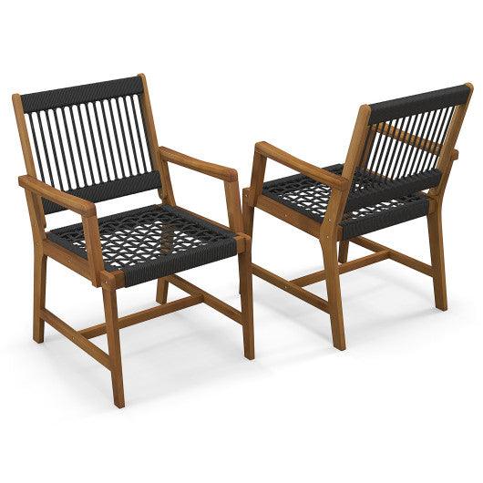 Set of 2 Patio Acacia Wood Dining Chairs with Armrests for Lawn Yard at Set Shop and Smile