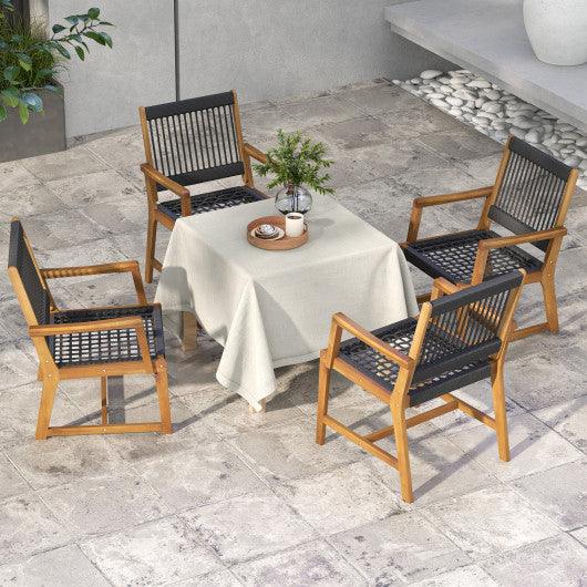 Set of 2 Patio Acacia Wood Dining Chairs with Armrests for Lawn Yard at Set Shop and Smile