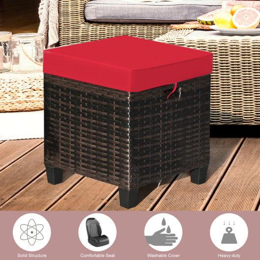 2Pcs Patio Rattan Ottoman Cushioned Seat-Red at Set Shop and Smile