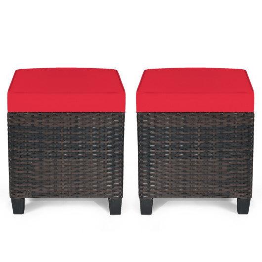 2Pcs Patio Rattan Ottoman Cushioned Seat-Red at Set Shop and Smile