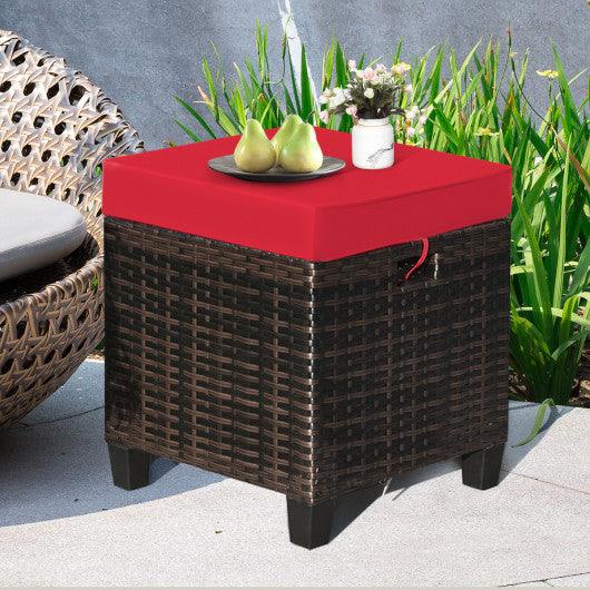 2Pcs Patio Rattan Ottoman Cushioned Seat-Red at Set Shop and Smile