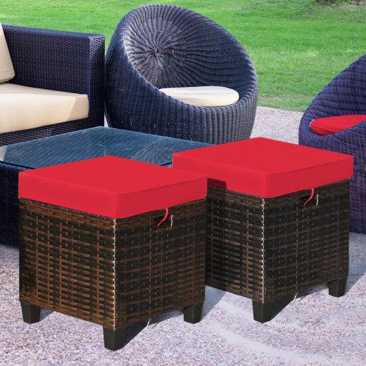 2Pcs Patio Rattan Ottoman Cushioned Seat-Red at Set Shop and Smile