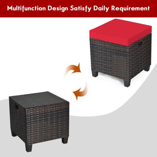 2Pcs Patio Rattan Ottoman Cushioned Seat-Red at Set Shop and Smile