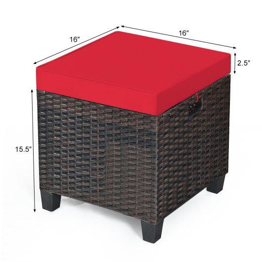 2Pcs Patio Rattan Ottoman Cushioned Seat-Red at Set Shop and Smile
