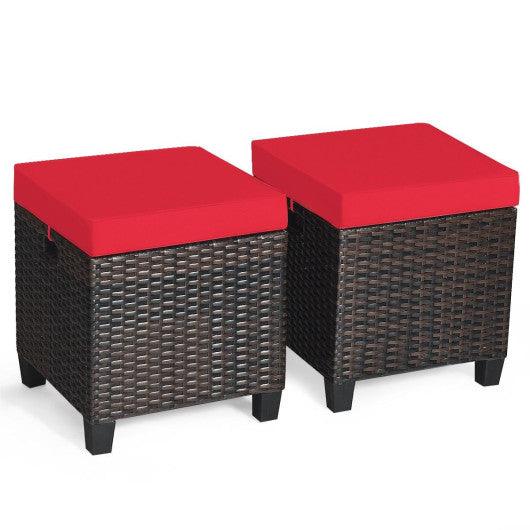 2Pcs Patio Rattan Ottoman Cushioned Seat-Red at Set Shop and Smile