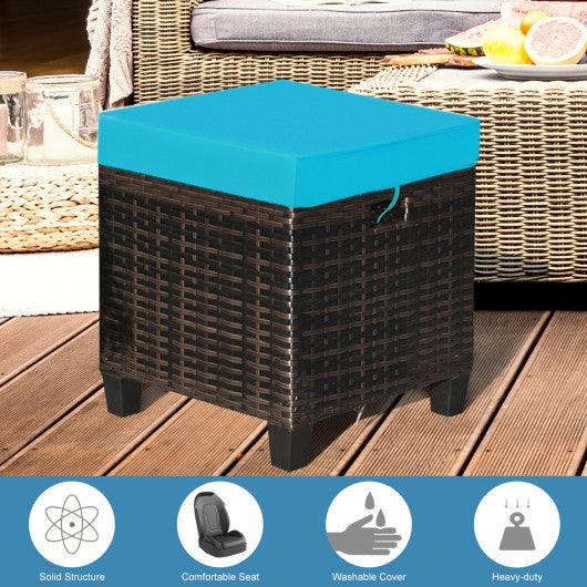 2PCS Patio Rattan Ottoman Cushioned Seat-Turquoise at Set Shop and Smile