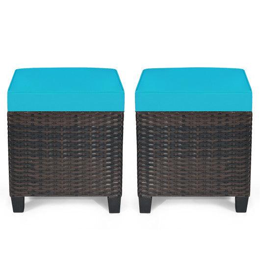 2PCS Patio Rattan Ottoman Cushioned Seat-Turquoise at Set Shop and Smile