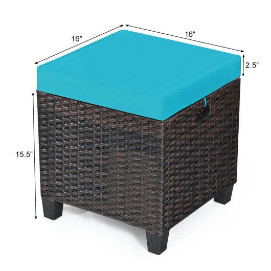 2PCS Patio Rattan Ottoman Cushioned Seat-Turquoise at Set Shop and Smile